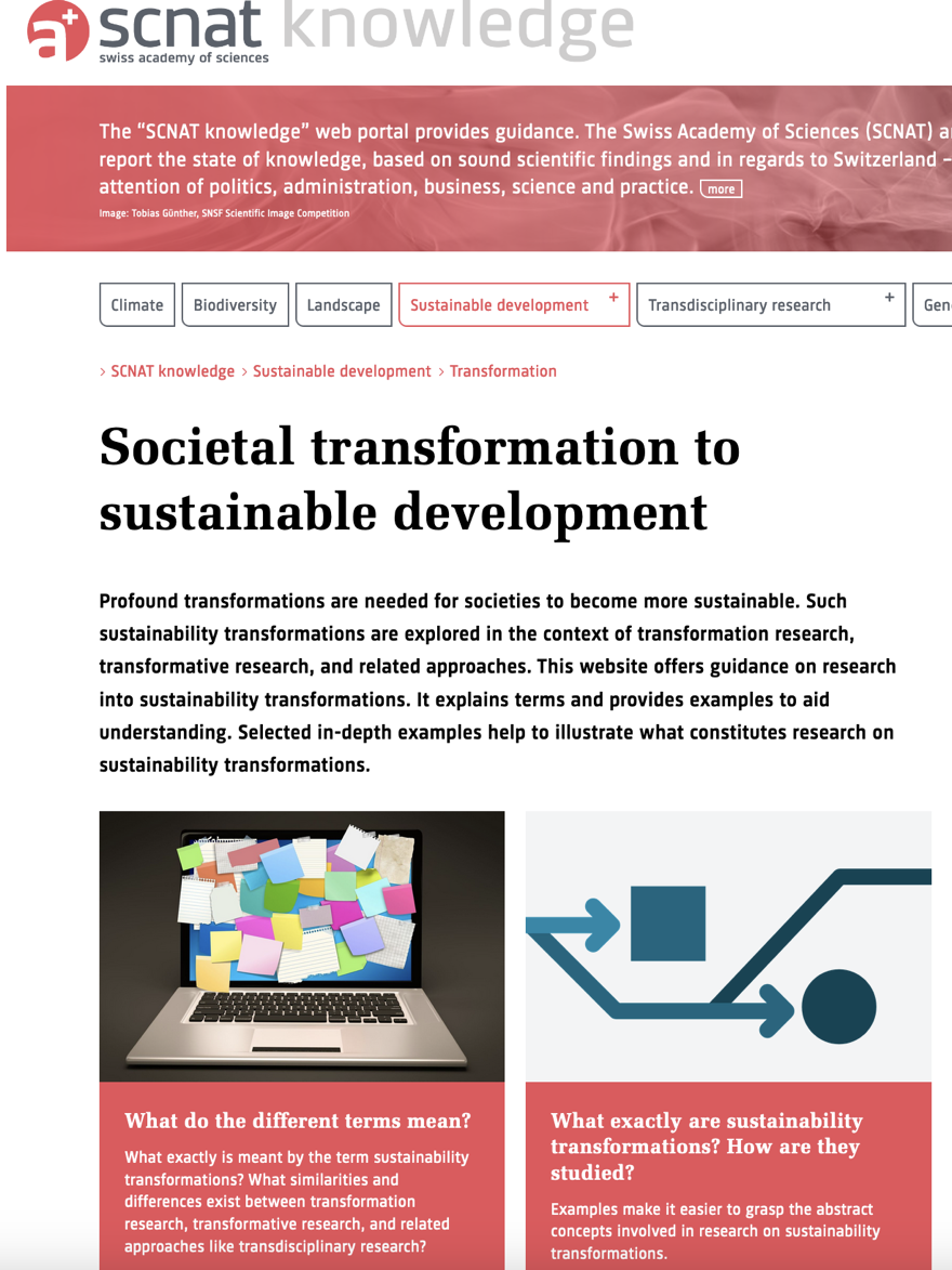 SCNAT knowledge Sustainable development, Transformation